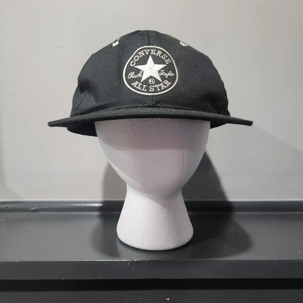 VTG Y2K 2000s Converse All Star Chuck Taylor Black Adjustable Strapback‎ Hat Cap